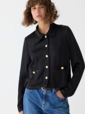 J CREW Black Lady Jacket In Luster Crepe Women's Jacket Gold Tone Button Down